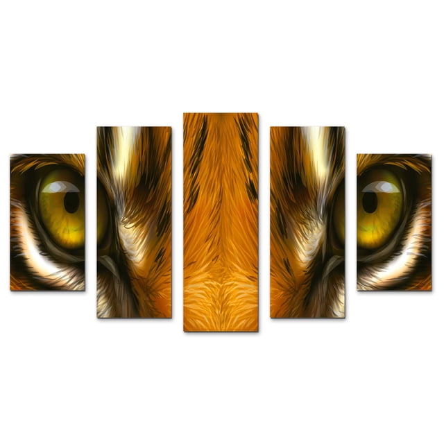 Cuadro decorativo para Sala, Comedor y Recamara, Tigre de Bengala Ojos, Animales, minimalista, moderno, elegante, juego de 5 piezas