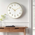 thumbnail image 2 of REGALWOVEN Simple Wall Clock, Big Arabic Numerals, Silent Non-Ticking Modern Battery Operated, Classic Decorative for Home White and Gold 12 x 12 x 1.6 Inch, 2 of 6
