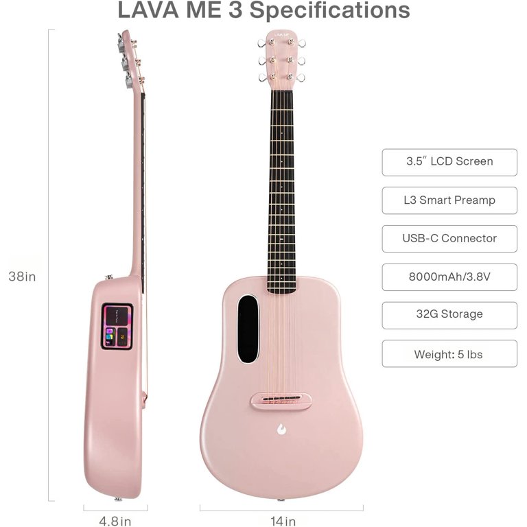 Lava Music Lava ME 3 36? Smart Guitar in Pink w7 Space Bag