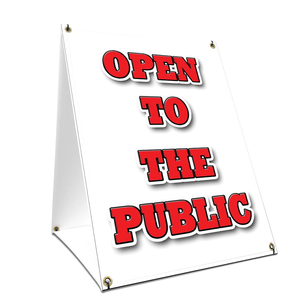 A-frame Sidewalk Open To The Public Sign With Graphics On Each Side