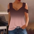 thumbnail image 2 of Plebaso Cold Shoulder Womens Gradient Tops V Neck Short Sleeve Blouses Loose Basic Tees Summer Casual Shirts, 2 of 5