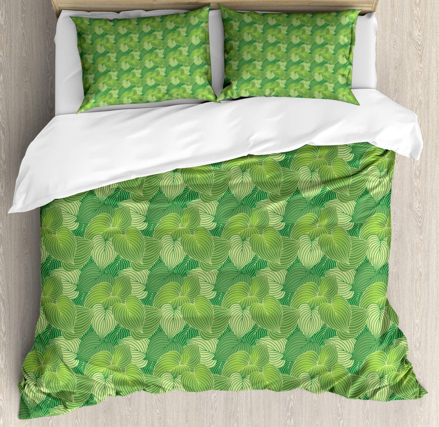 Green King Size Duvet Cover Set Abstract Hosta Plants Lush Forest