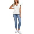 thumbnail image 2 of INSPIRE CHIC Women's Vest V Neck School Uniform Contrast Color Sleeveless Knit Pullover Tops M White, 2 of 6