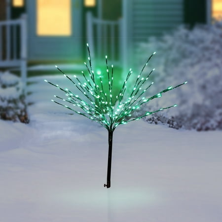 Alpine Corporation 39 H Indoor/Outdoor Metallic Foil Tree Stake Holiday Decoration with Green LED Lights
