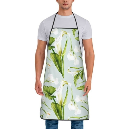 

Aprons for Men Women - Calla Lily Flowers Light Blue Cooking Kitchen Apron Chef Apron Waterproof Apron for Painting Pottery Baking BBQ Gardening Salon Gift For women Men