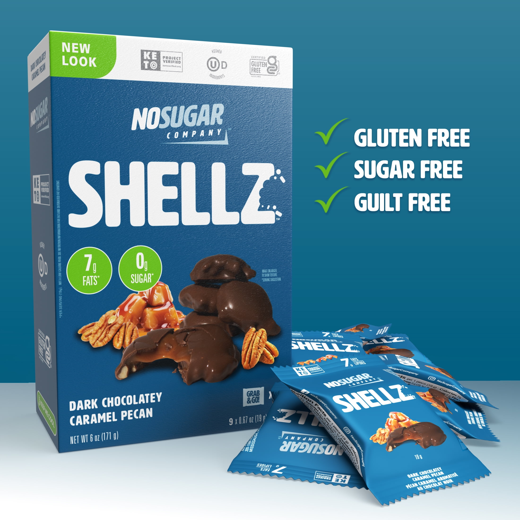 (2 pack) No Sugar Company Shellz Dark Chocolatey Caramel Pecan, 9 Count