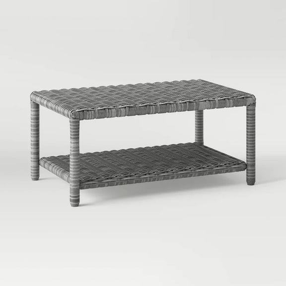 Threshold Monroe Wicker Patio Coffee Table Weather-Resistant Bottom Shelf Gray
