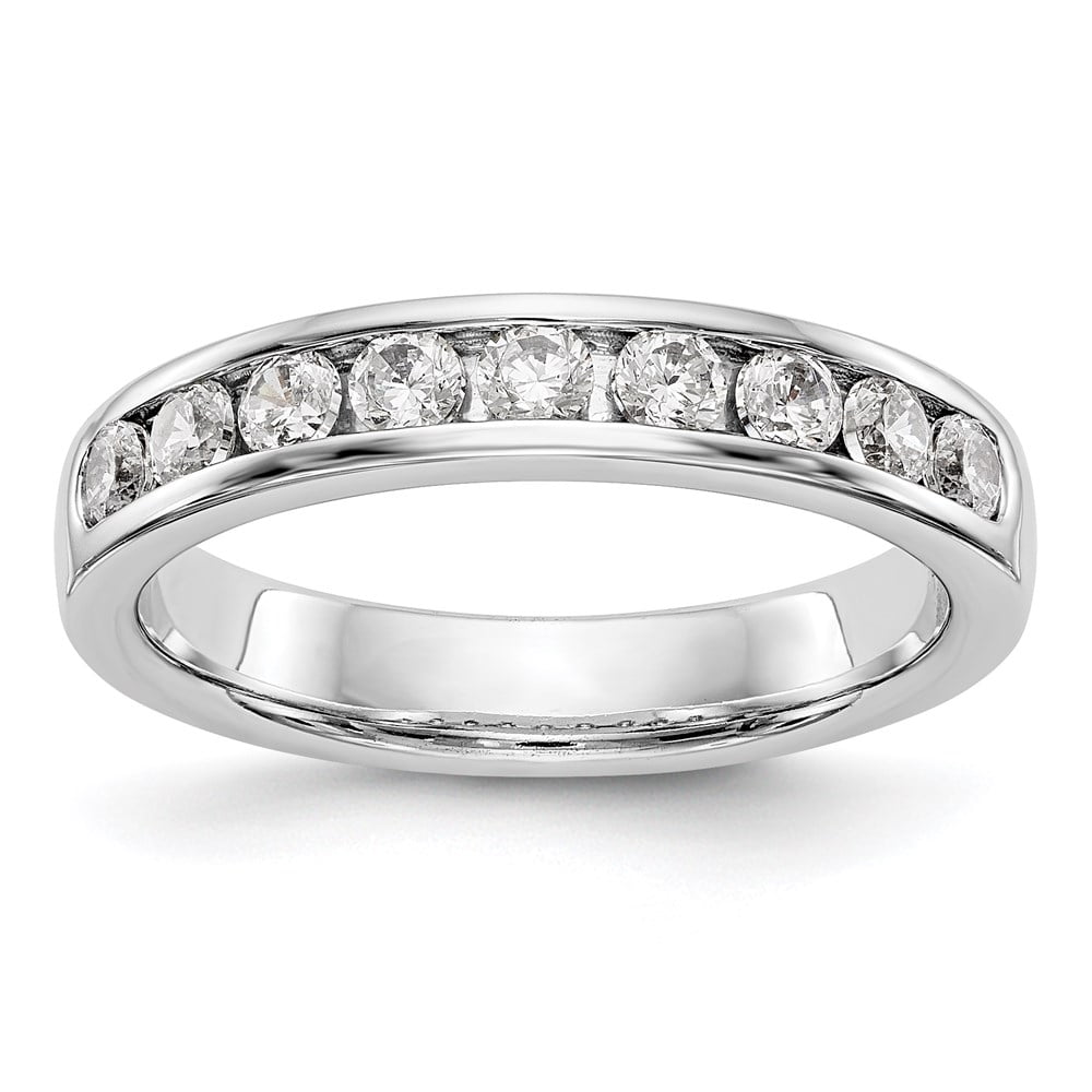 Solid 14K White Gold Nine Stone Diamond Channel Set Wedding Band Ring ...