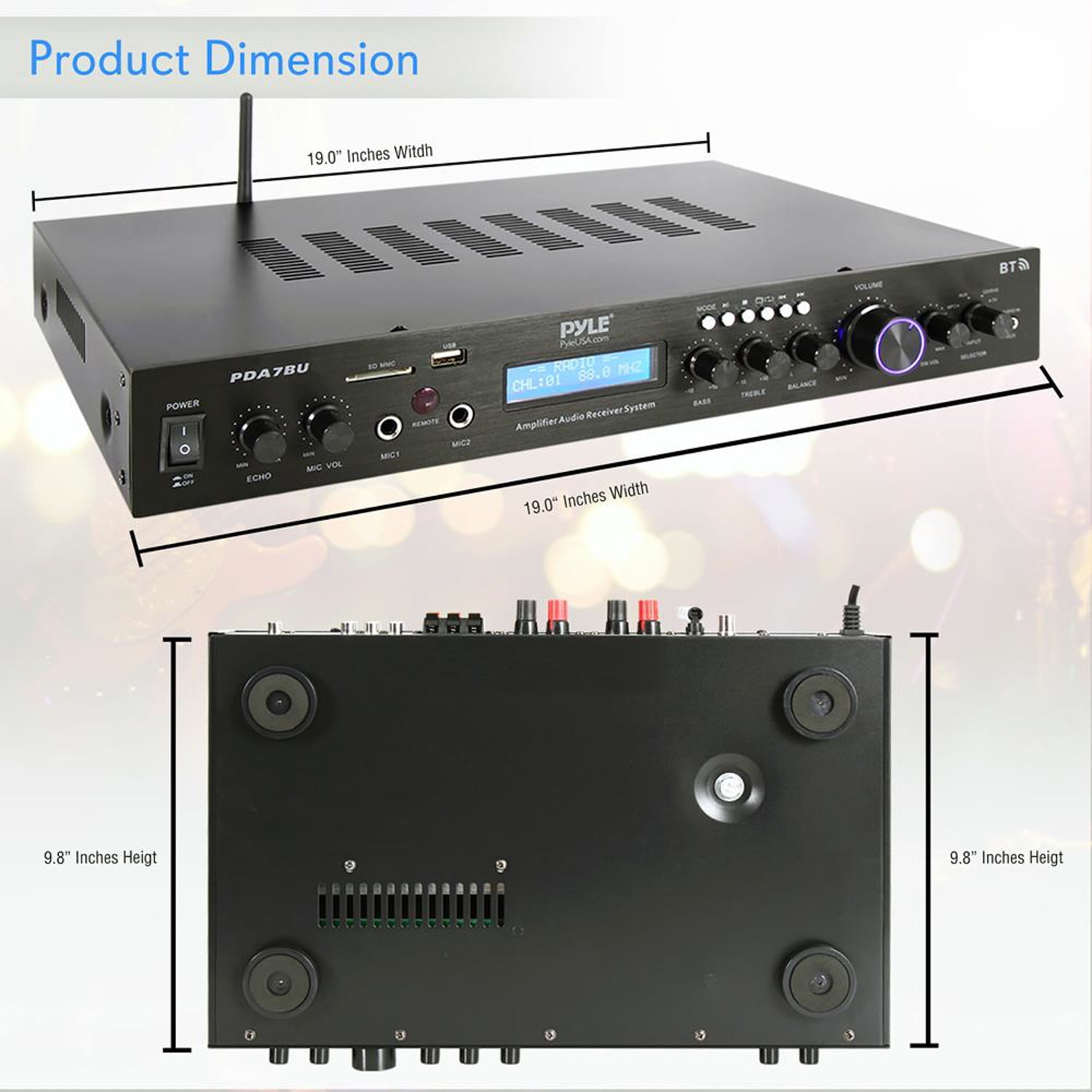 Pyle PDA7BU Home Theater Amplifier Audio Receiver Sound System with Bluetooth