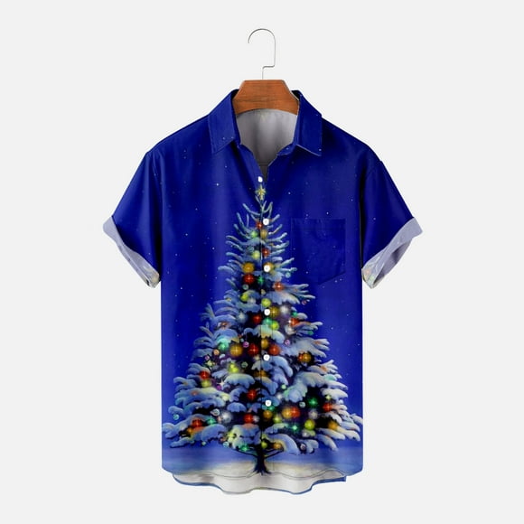 RXIRUCGD Mens Shirts Mens Christmas Printed Single Pocket Christmas Shirt Casual Loose Printed Pocket Shirt Summer Tops