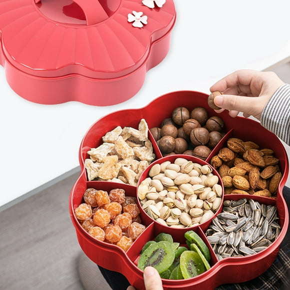 Suncoda Drainage Basin, 360 Degree Rotating Fruit and Vegetable Tray- Nesting Vegetable Platter with Colander- Plastic 7 Compartment Divider Storage Containers for Parties- Appetizers