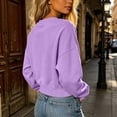 thumbnail image 6 of Womens Crewneck Cropped Sweatshirts Long Sleeve Pullover Tops with Pocket,Solid Color Pullover Top,Ladies Oversized Sweater Purple XL, 6 of 7