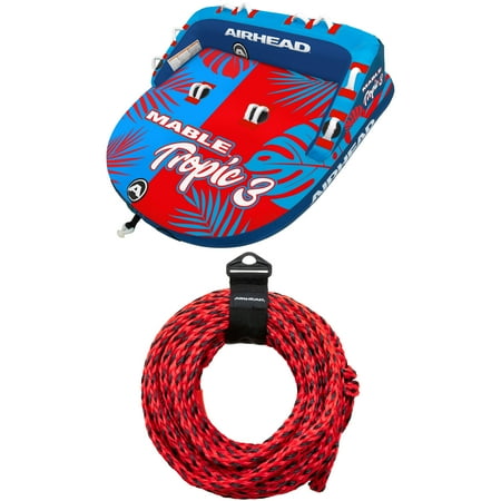 Airhead Mable Tropic 3-Person Towable Tube and 60ft UV Resistant Tow Rope Bundle Includes Towable Tube and Tow Rope