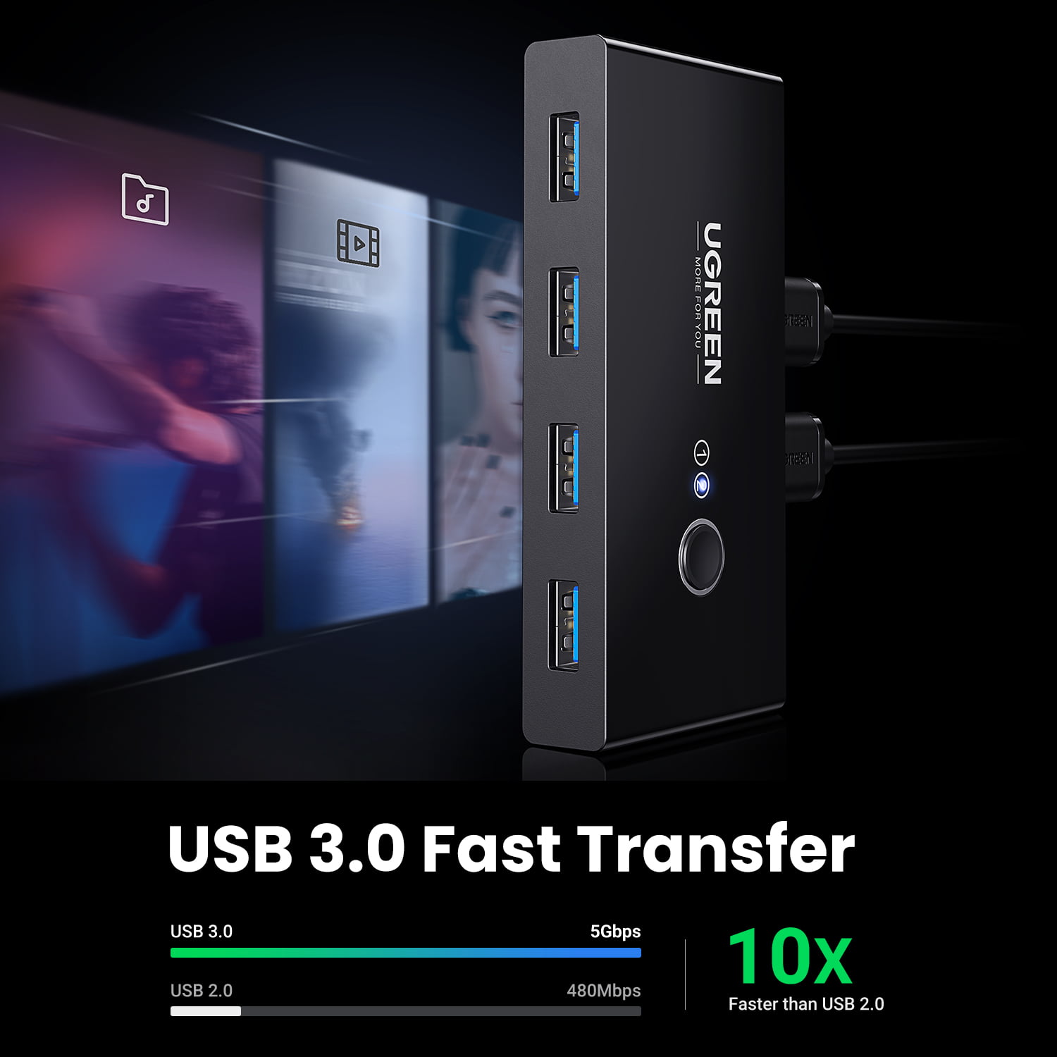 NEW Ugreen USB 2.0 Sharing Switch 2 port périphérique Switcher Adaptateur Box Hub 2 
