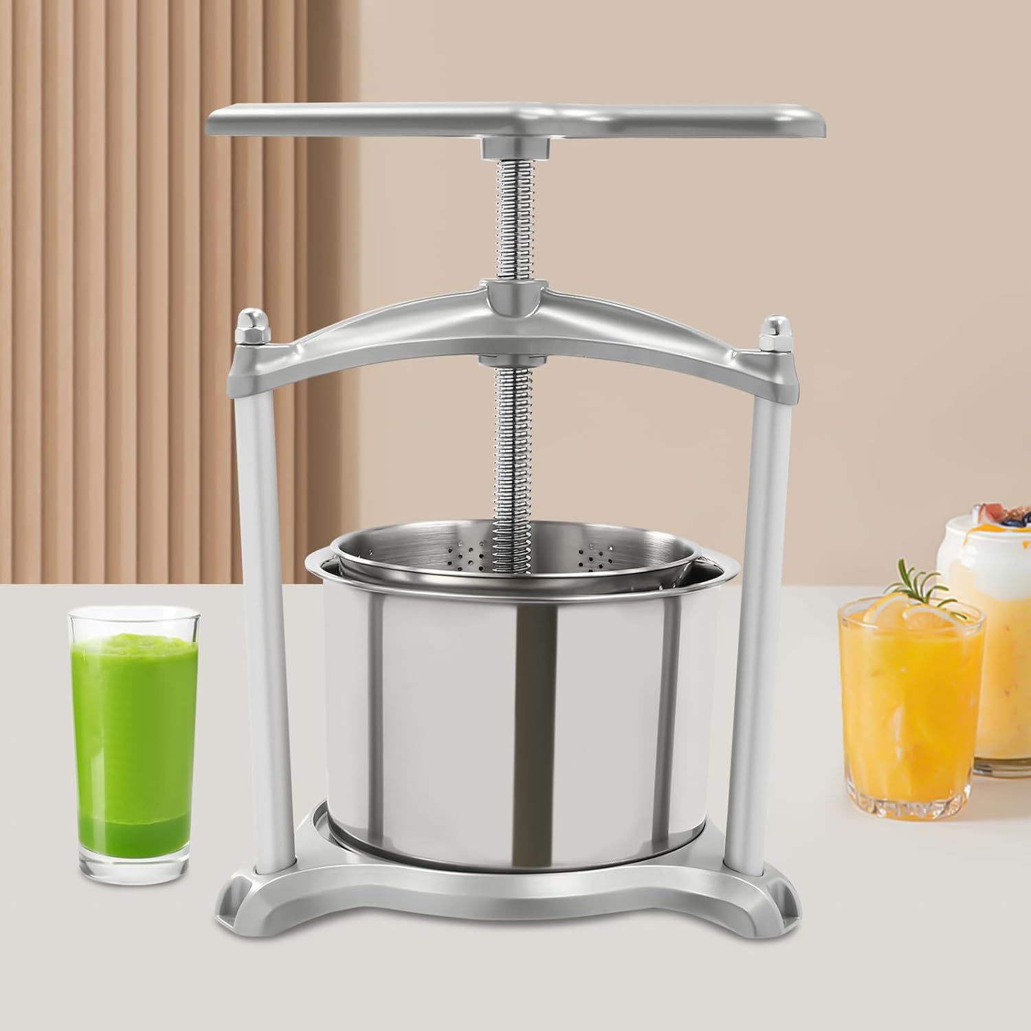 Fruit Juice Press,Stainless Steel Manual Juice Press Machine Gravity Fruit Wine Presser with Filter Bag,Fruits Cider Grinder Juicer Machines for Honey Fruits Vegetables Cheese Herbs (6 L/1.59 Gal)