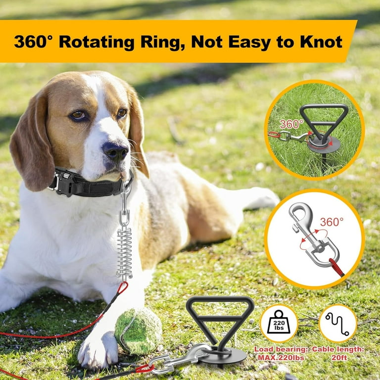 Dog Tie Out Stake With Cable Heavy Duty Dog Stake with 20FT Dog Tie Out Cable for Large Dogs up to 200 lbs Free 360 Rotation Dog Stakes Dog Camping
