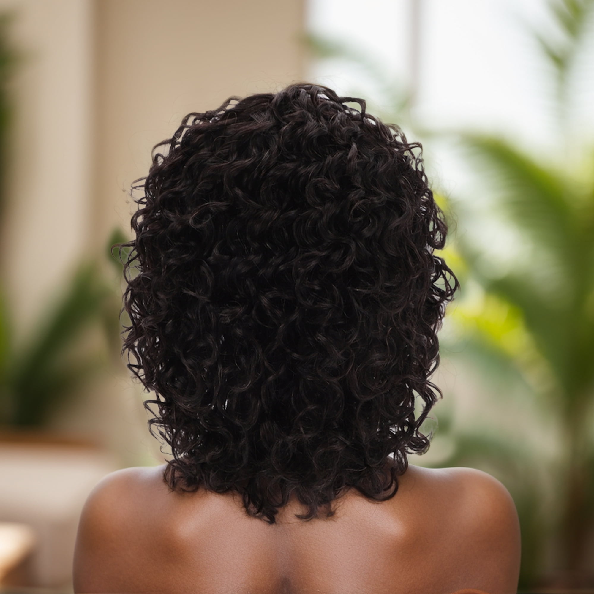 Unique Bargains 1 Pc Bangs Curly Hair Hair Wig Real Human Hair 12in 150 Human Wig Black for Women