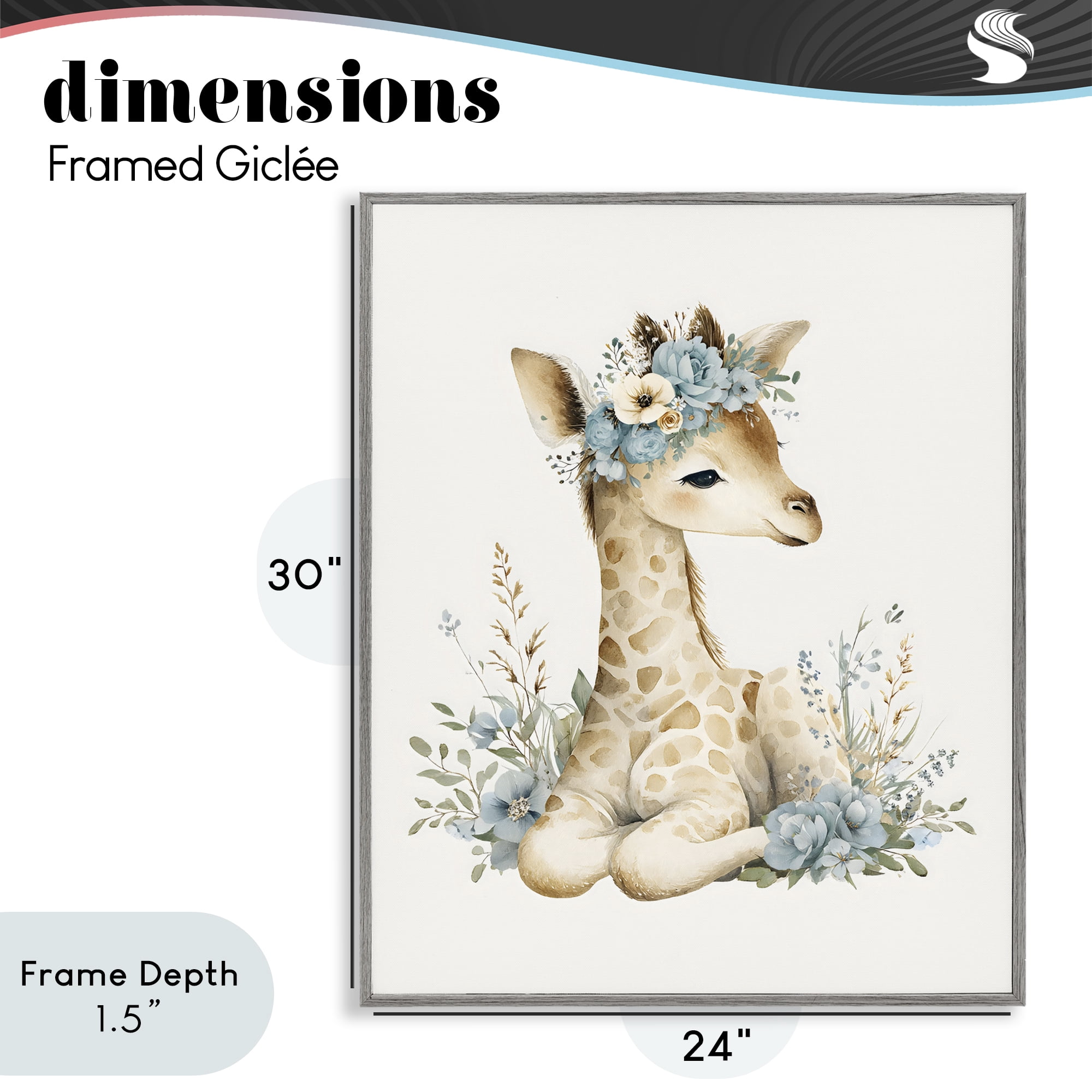 Stupell Industries Watercolor Nursery Giraffe Gray Framed Giclee Art, design by LSR Design Studio