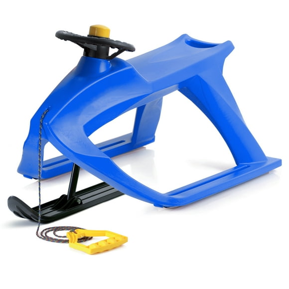 ArcticThrill Snow Sled for Kids - Frostracer Sledge - Single Rider Racer Toboggan with Pull Rope and Steering Wheel; Outdoor Plastic Winter Sleigh for Toddlers & Kids