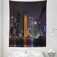 thumbnail image 1 of Urban Tapestry, Qatar Middle East Town with Luminous Skyscraper at Night View, Fabric Wall Hanging Decor for Bedroom Living Room Dorm, 5 Sizes, Charcoal Grey Orange, by Ambesonne, 1 of 1