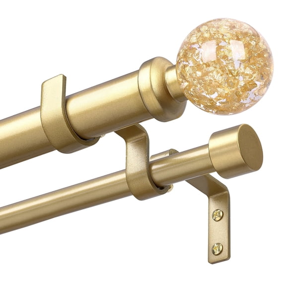OLV Gold Double Curtain Rods for Windows 36-72",Adjustable Heavy Duty Dual Window Rods,Decorative Crystal -Foil Finial