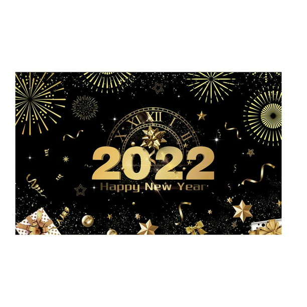 MINOCOOL Happy New Year Banner, 2022-70x44 Inch Happy New Year Backdrop  Black And Gold New Years Eve Banner Happy New Year Decorations For Outdoor  Yard Sign very well 