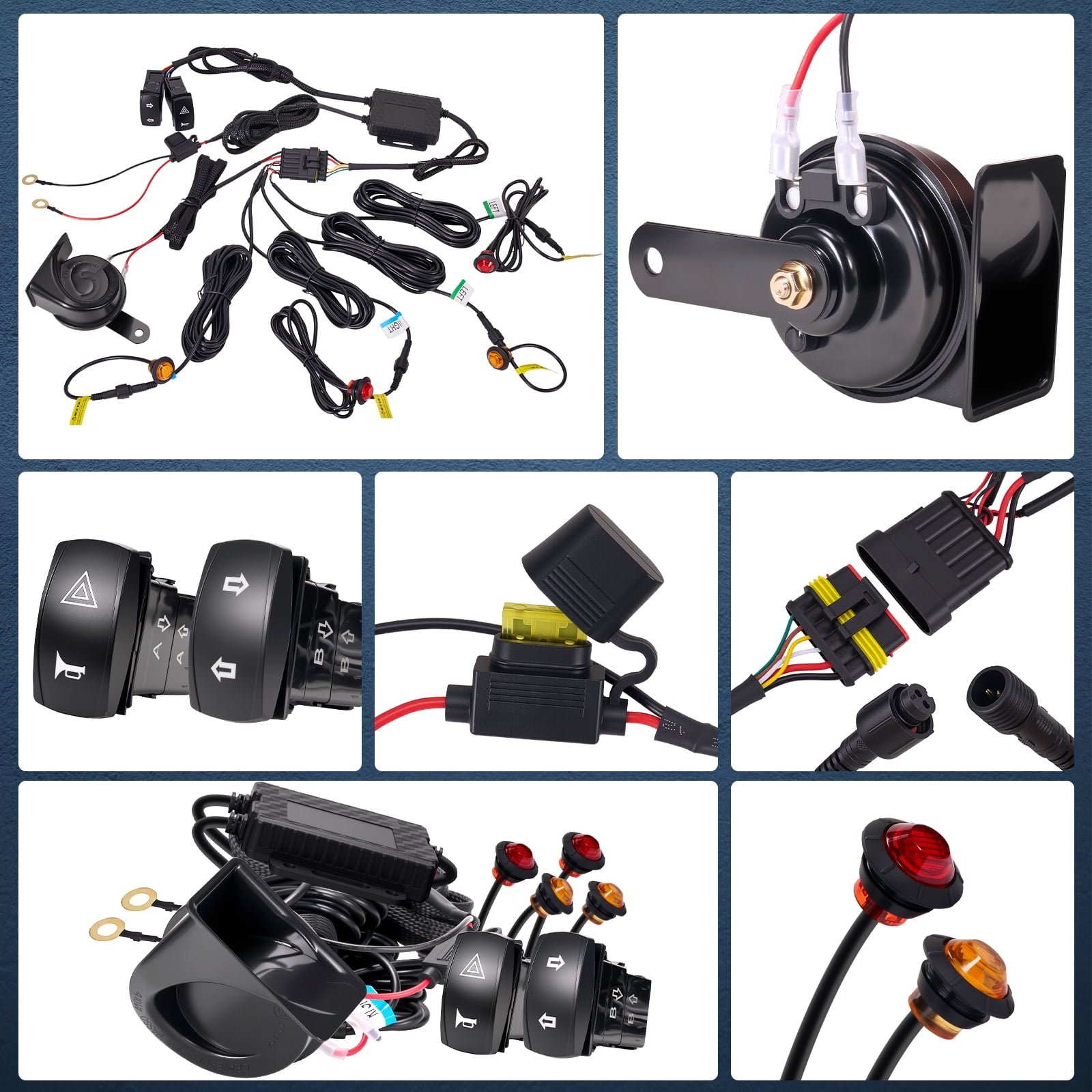 JIEPENG UTV Turn Signal Kit Pre-Wired Plug and Play Universal 12V with 110DB Horn and Rocker Switch