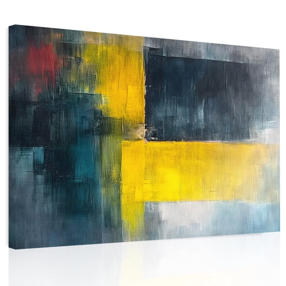 Abstract Color Block Canvas Print Wall Art, Yellow Block Gradient Black Wall Decor Modern Artwork Paintings Pictures for Living Room Framed and Stretched Ready to Hang, 12" x 16"