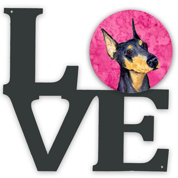 Pink Doberman Metal Wall Artwork LOVE