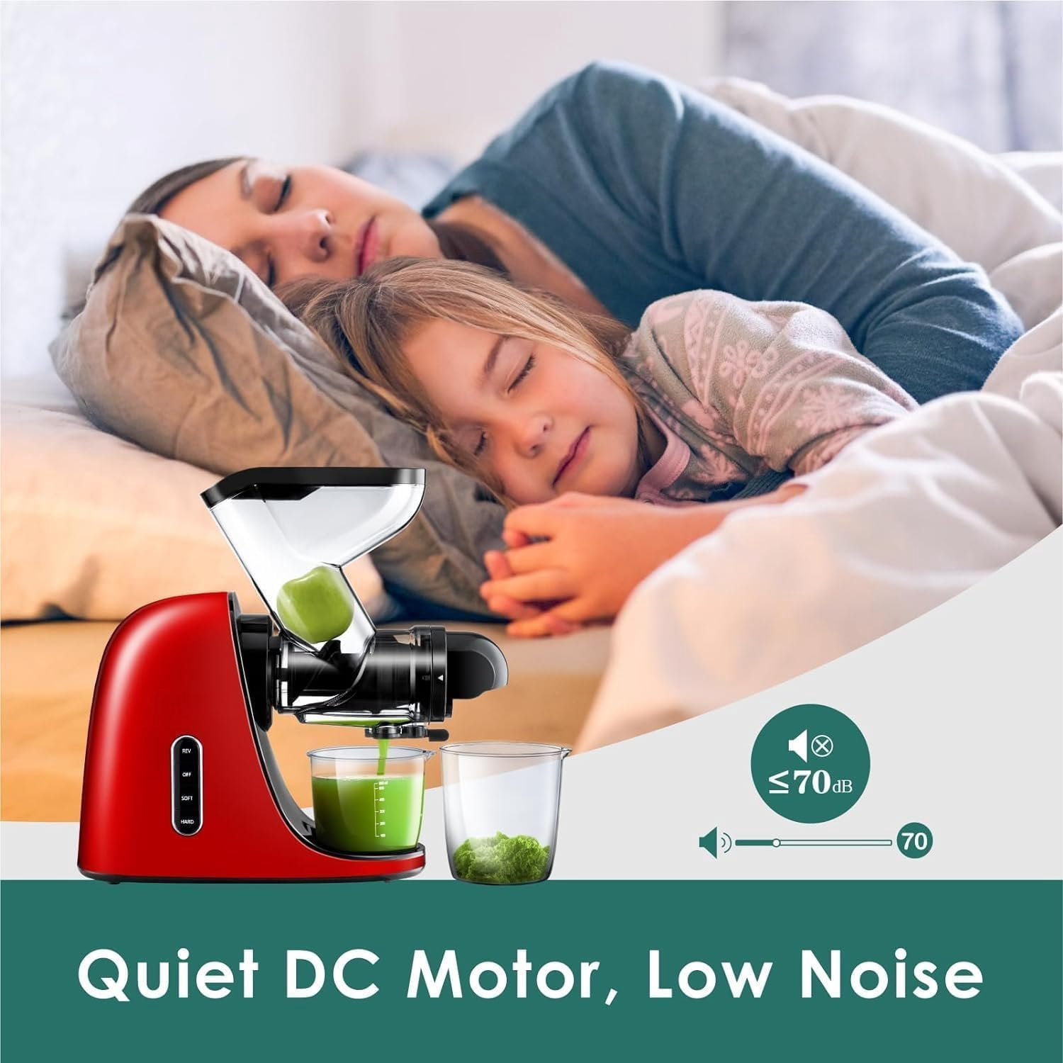 Cold Press Juicer,Masticating Slow Juicer, 3'' Large Feeding Chute fit Whole Fruits and Vegetable,High Juice Yield,, Easy to Clean, Red Juicer, Ideal  for Family Member and