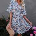 thumbnail image 1 of Vestido con estampado floral, vestido cruzado con cuello en V y mangas cortas con volantes Vestido cruzado con cuello en V y estampado floral Diseño revolucionario, 1 of 6