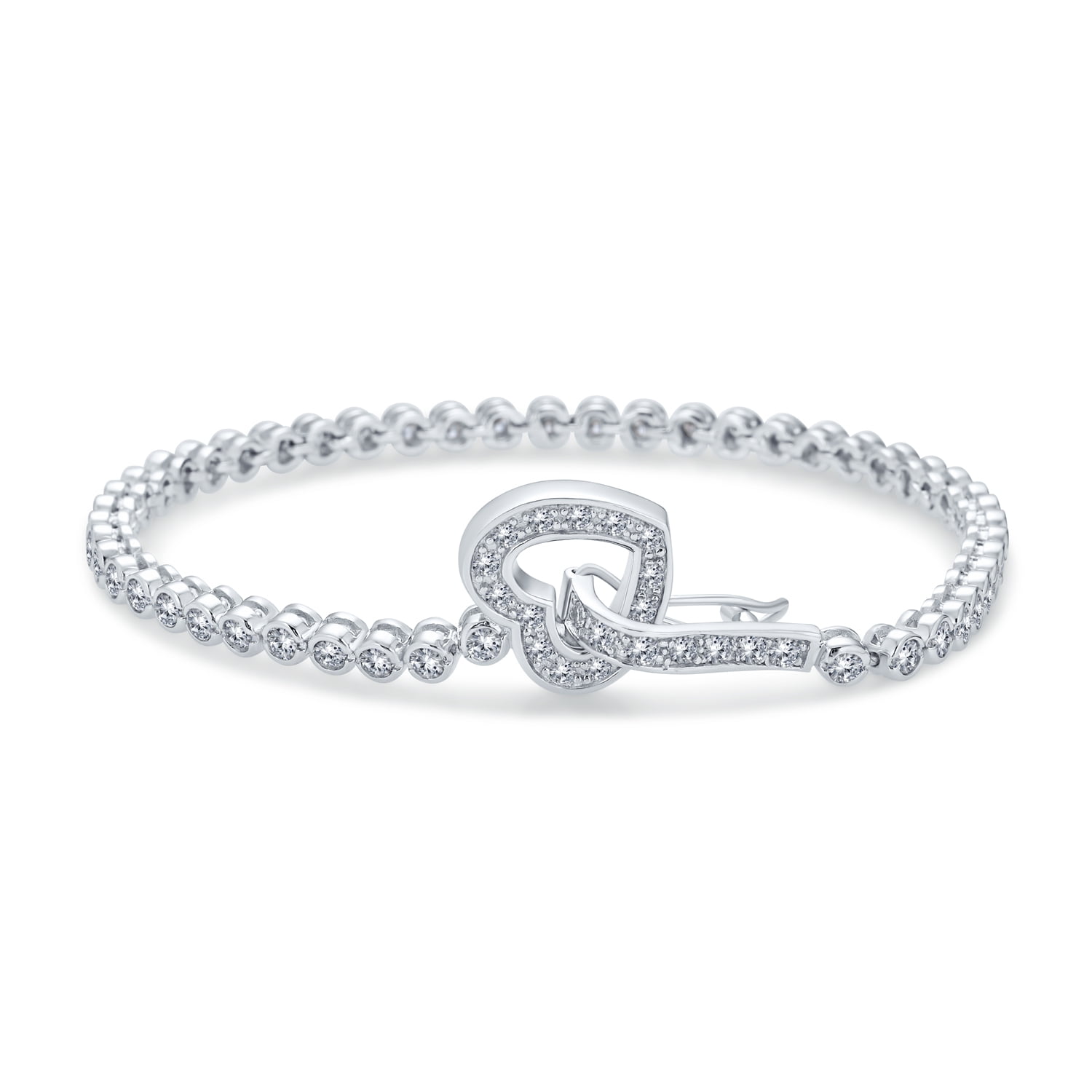 Round Aaa White Cubic Zirconia 925 Sterling Silver Bracelet 7.5 Inches 