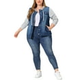 thumbnail image 2 of MODA NOVA Juniors Plus Size Layered Drawstring Hood Denim Jacket Dark Blue 4X, 2 of 6