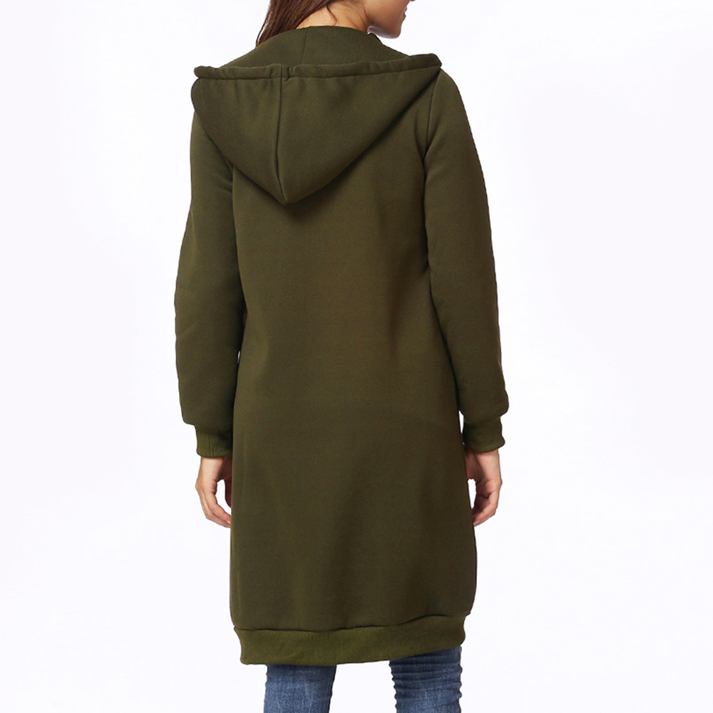 Tomshoo New Fashion Women Hoodie Long Hooded Sweatshirts Coat Casual Pockets Zipper Solid Outerwear Jacket - image 2 of 7