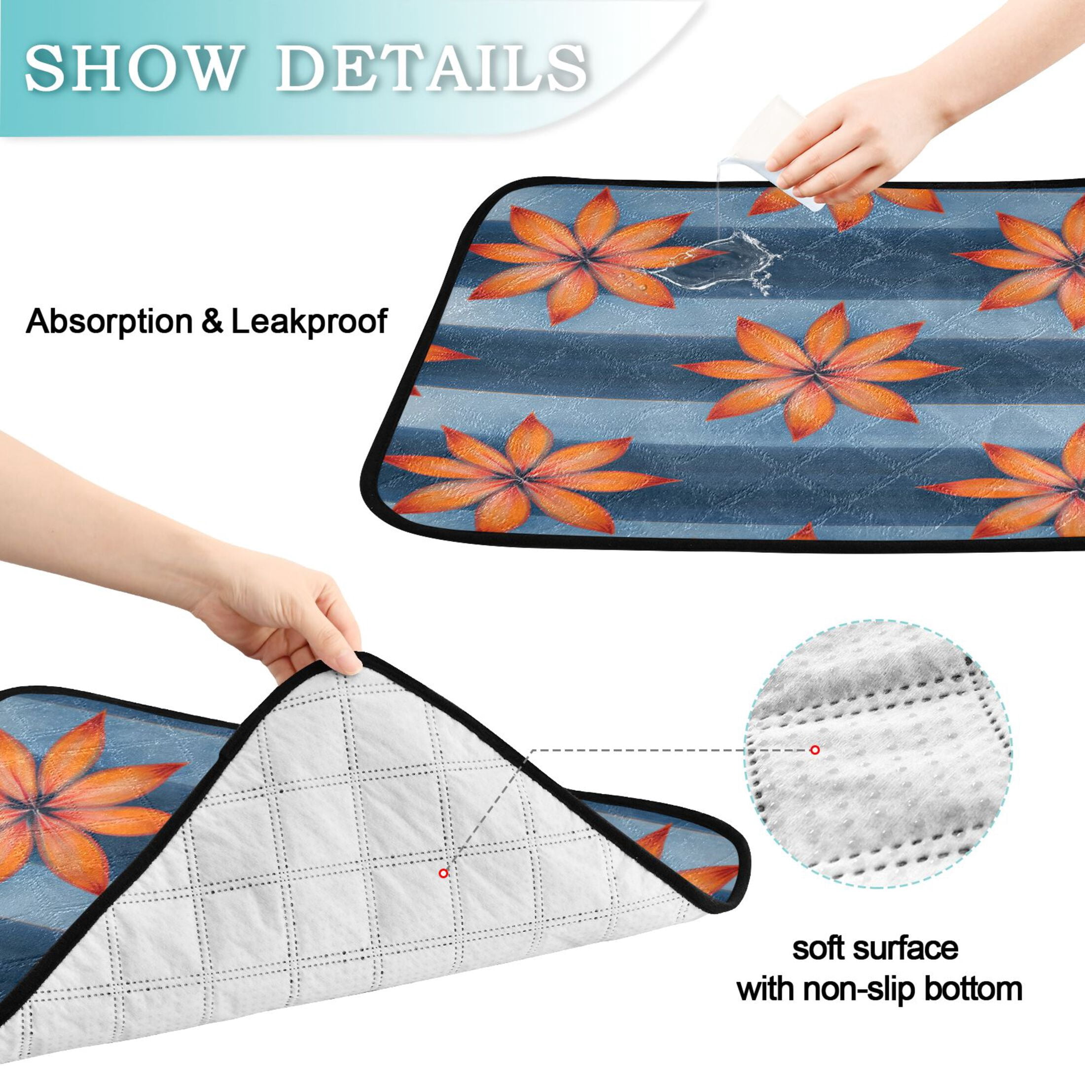 Washable Pet Pee Pads with Super Absorbent Reusable Training Pads for Dogs & Cats Orange Large Flowers