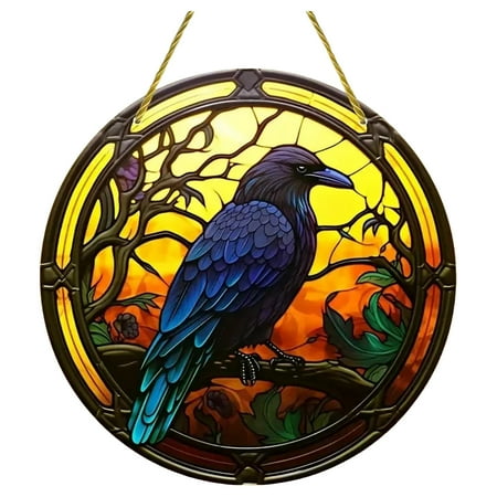 

Crow Acrylic Interior Decoration Window Hanging Wall Art Women Vintage Stained Glass Window Hanging Window Hanging Decorations for Home Chandelier Replacement Heart Stained Glass Hanger Light Garland