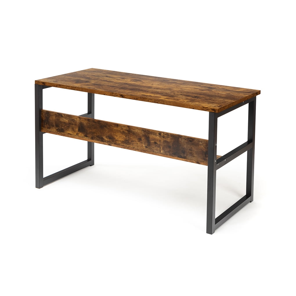 Wood And Metal Frame Computer Desk With Bookshelf Modern Home Office Large Computer Writing Table Walmart Com Walmart Com