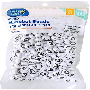 Hello Hobby Alphabet Beads with White Letters - Black - 360 Piece