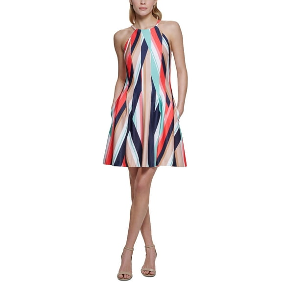 Vince Camuto Womens Printed Dress Navy Multi 14