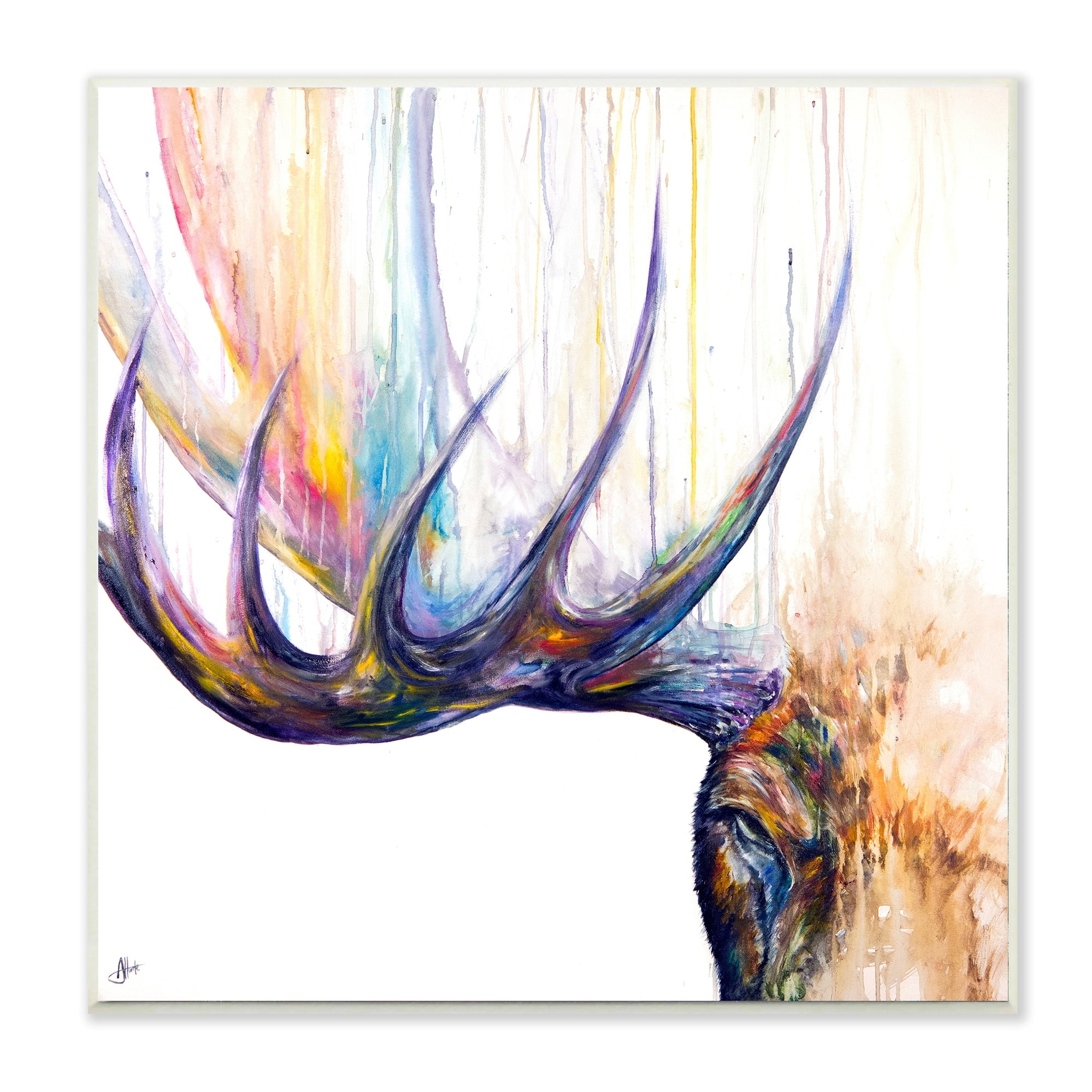 The Stupell Home Decor Rainbow Watercolor Dripping Moose Antlers Wall Plaque Art
