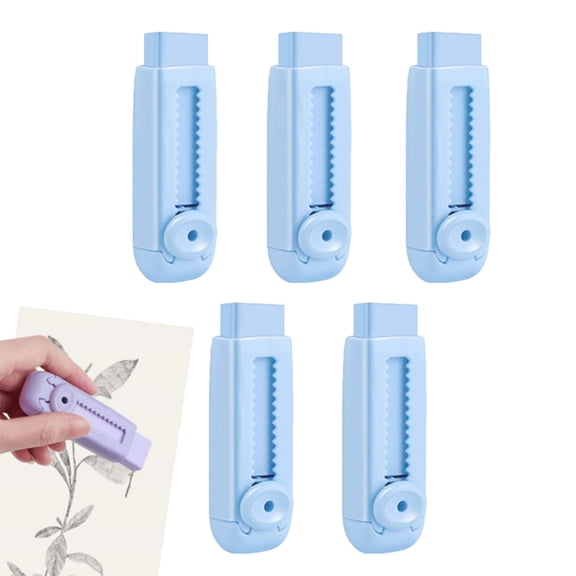 5-Pack Erasers Sliding Retractable Eraser, Push Pull Pencil Erasers with Plastic Sleeve for Office Home Supplies, Traceless, Low Scrap