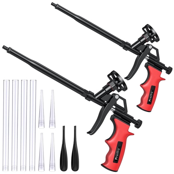Foam Dispensing Gun Kit Professional 2 Metal PU Foam Guns with 8 Extension Nozzles ,Adjustable Hand for Caulking, Filling, Sealing, Home and Office Use