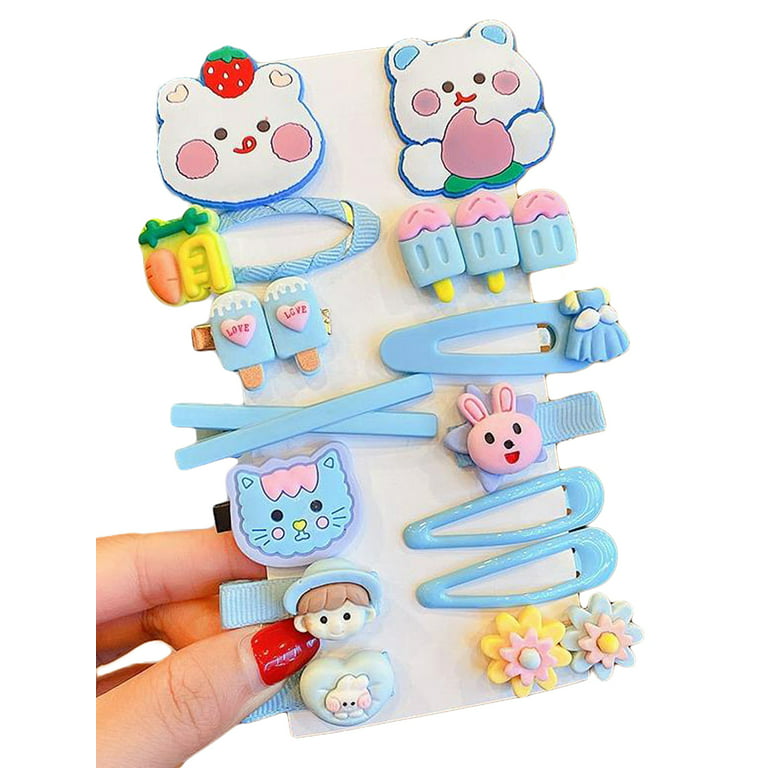 SHIBAOZI 14 Pcs Girls Summer Hair Clips Set Cute Cartoon Candy Barrettes Hairpins Hair Accessories for Toddlers Kids, Girl's, Size: 14 Pieces, Blue