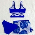 thumbnail image 4 of Girls Tankini Swimsuits Size 10-12 3pcs Lightweight Bathing Suit Adjustable Straps Ruched Color Block Bikini Ruffle Ruched Cut Out Tankini Swimwear Set Girl, 4 of 4