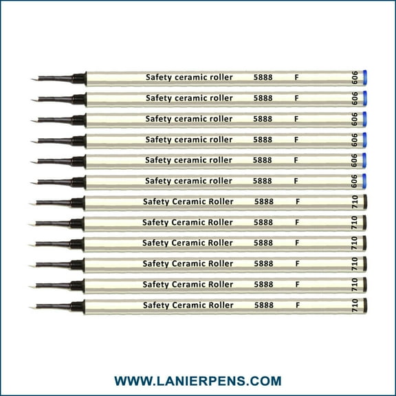 12X Schmidt 5888 F Safety Ceramic Rollerball Metal Refill Black/Blue Fine Tip