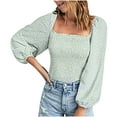 thumbnail image 2 of Njoeus Sweatshirt for Women, Women's Casual Polka Dots Crop Tops Smocked Slim Shirts Ruched Long Sleeve T-Shirt Blouse S-XXL, 2 of 6