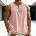 thumbnail image 2 of Betivan Men's Linen Tank Top Sleeveless Crew Neck Half Button Solid Color Regular Fit Casual Sports Workout Fitness Training Tops, 2 of 9