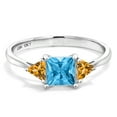 thumbnail image 2 of Gem Stone King 10K White Gold Swiss Blue Topaz and Yellow Citrine 3 Stone Engagement Ring for Women (1.08 Cttw, Gemstone November Birthstone, Princess Center 5MM, Trillion 3.5MM, Size 8.5), 2 of 5