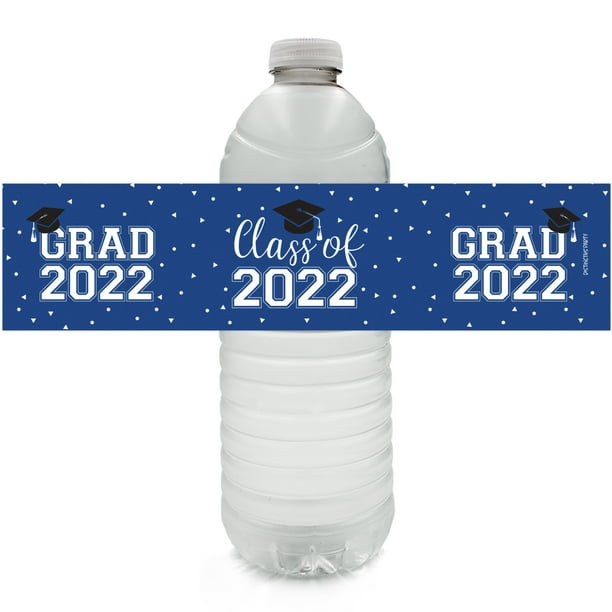 Graduation Class of 2022 Water Bottle Labels - Blue and White School Colors - 24 Stickers - Distinctivs