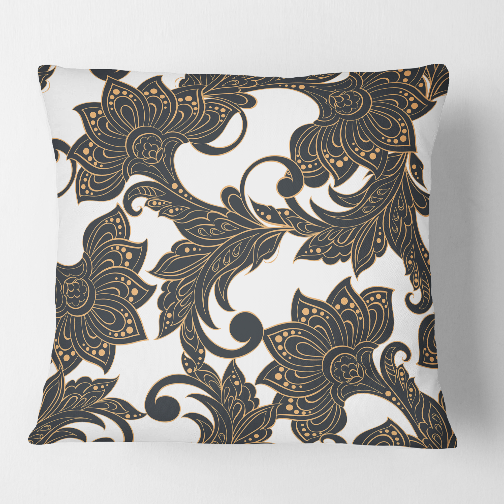 Designart Retro Indian Floral Batik I' Mid-Century Modern Throw Pillow - 16x16